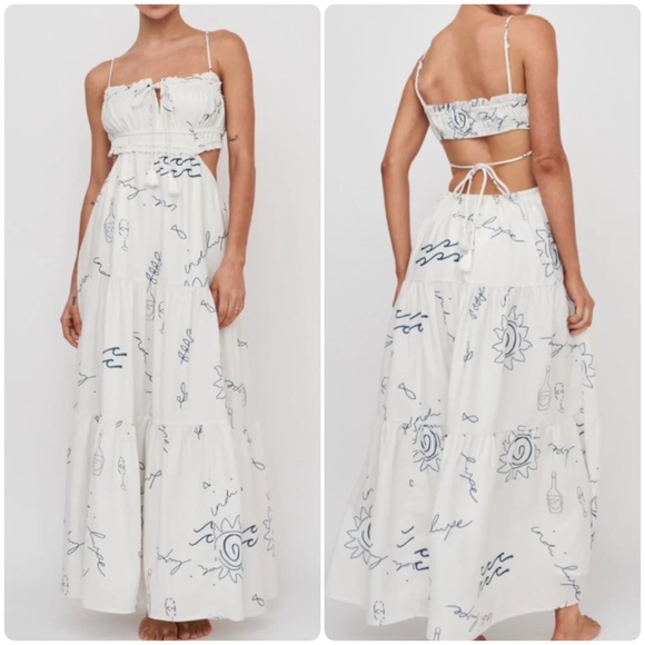 Pretty Woman Boutique Dresses & Skirts - White Navy Blue Tie Front Cut Out Tiered Maxi Dress